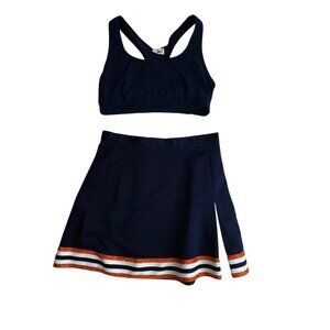 Sexy Adult Size Cheerleader Uniform Outfit Large Sports Bra Navy Blue 27" Skirt